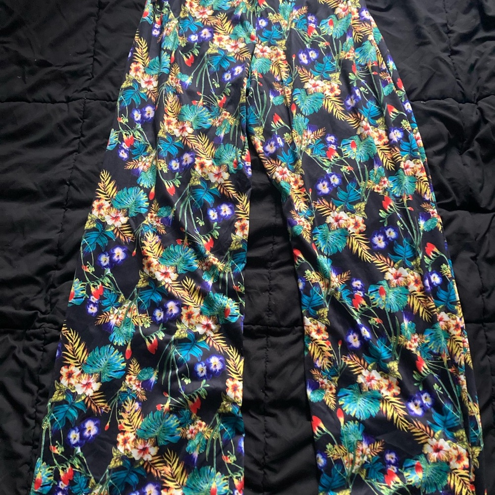SHEIN Floral Wide Leg Pants - Black and Multicolor